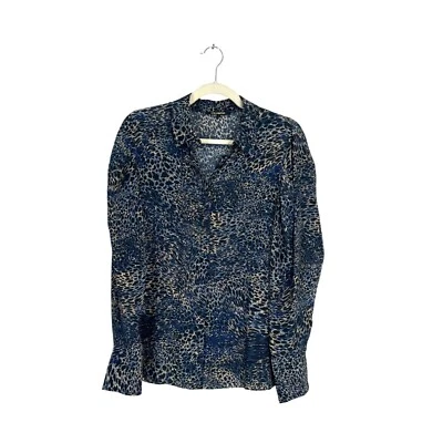 Kobi Halperin Womens Silk Top Button Up Long Sleeve Blue Tan Black Size S - Image 1 of 4