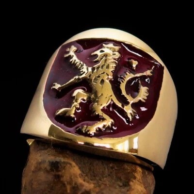 RAMPANT LION RING MENS PINKY RING, MEDIEVAL COSTUME RING LION SEAL RED SIZE 13 - Image 1 of 4