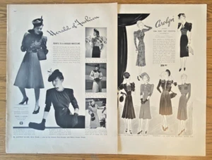 Lote de 2 anuncios de revistas impresas de moda vintage de los años 30 para mujer página completa 14x10" - Imagen 1 de 3