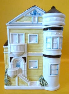 OTAGIRI 6 Inch Yellow Victorian Brown Roof House Ceramic Cookie/ Tea Canister - Picture 1 of 9