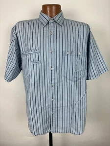 VTG 80s 90s Van Heusen Chambray Shirt Men M Striped Short Sleeve Outdoors Preppy - Picture 1 of 19