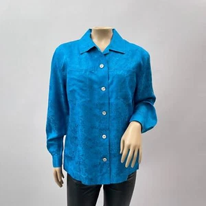 Chico's Top Women 1 / M Blue Silk Button Up Shirt Asian Inspired Career NWT - Picture 1 of 9