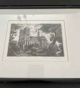 Lápiz AIME DALLEMAGNE FIRMADO Francés PARÍS Notre Dame Grabado Impresión - Imagen 1 de 9