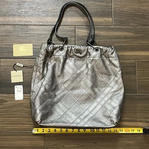 Burberry Dark Nickel Leather Elmgate Tote Handbag With Original Tag Care Card - Picture 1 of 17