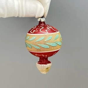Vintage UNIKAT Aqua Rot UNVERSILBERT Tropfen Endstück Kugel MUNDGEBLASEN GLAS Weihnachtsschmuck SHABBY - Bild 1 von 11