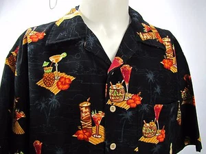 Maui Maui Hawaii Herren Large Hemd TIKI Cocktails The Hut Kurzarm Schwarz - Bild 1 von 9