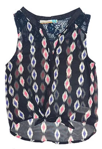 Vintage Havana Navy Crochet Tie Front Tank Top Big Girls Small (7) - Picture 1 of 1