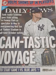 CAM TASTIC ROOKIE PHENOM SCHLITTLER YANKEES WIN PLAYOFF NY DAILY NEWS 10/4 2025 - Picture 1 of 1