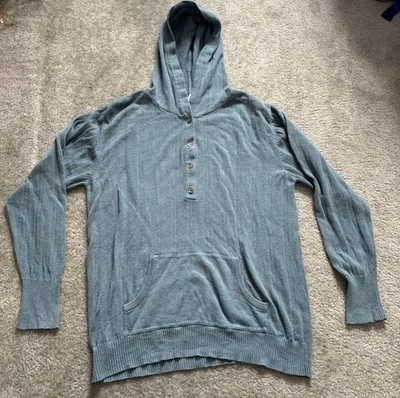 Suéter con Capucha Kate Quinn Algodón Azul Orgánico Para Mujer Talla Mediana Bolsillo Botones Foto 1 de 4