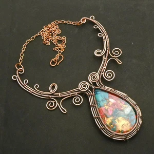 Oyster Turquoise Gemstone Handmade Copper Wire Necklace Jewelry 32 Gms AN 13794 - Picture 1 of 1