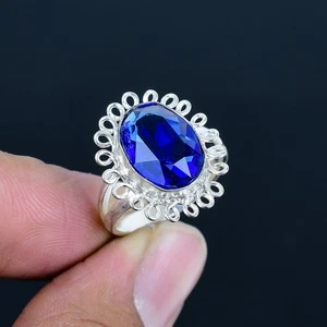 Tanzanite Oval Gemstone Handmade Gift 925 Sterling Silver Jewelry Ring 9" VJ 546 - Picture 1 of 5