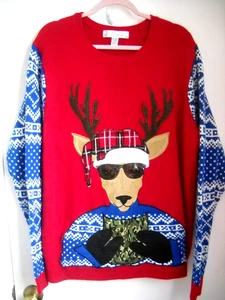 Ugly Christmas Sweater Green Reindeer Santa Hat Men's XX Large Jolly Sweaters - Picture 1 of 8