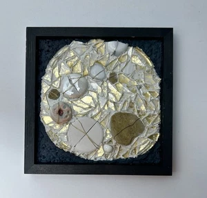 Handmade Mosiac Wall Art Mixed Media Framed Glass Metal Stone Wood - Picture 1 of 6