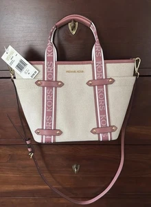 Bolso de Mano MICHAEL KORS Maeve Pequeño de Lona Abierto Cuero Rosa Nuevo con Etiquetas $298 - Imagen 1 de 7