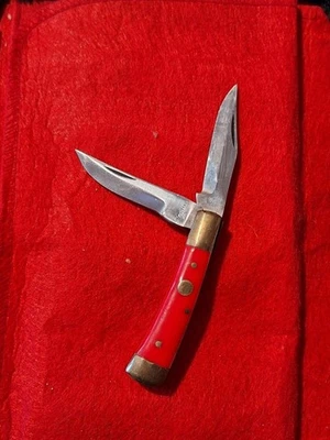 Navaja de bolsillo vintage de 2 hojas marca EE. UU. - mango rojo                     Foto 1 de 3
