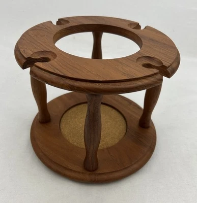 Dolphin Genuine Teakwood Wine & Four Wine Glass Holder Decor Rack MCM Thailand - Image 1 of 4