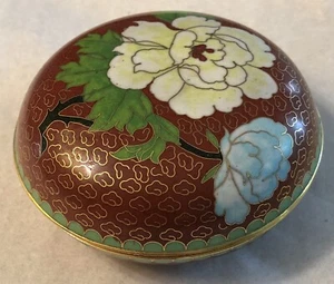 Beautiful Vintage Floral Flower Cloisonné Enamel Round Jar Trinket Holder 3.5” D - Picture 1 of 6