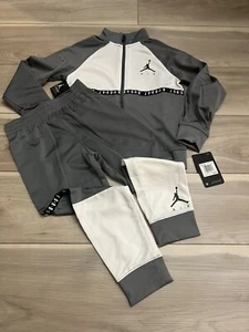 Nike Air Jordan Track Suit Kids Large (7) 2Pc Sweatsuit White Gray Jogging Suit - Picture 1 of 8