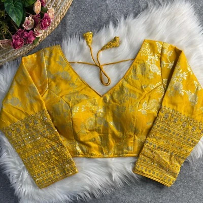 mujer sari blusa choli bollywood estilo seda sari blusa choli con mangas trabajo Foto 1 de 4