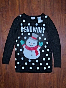Justice SZ 10 SnowDay Sweater Rhinestone Snowman Holiday Girls Black Sparkle NWT - Picture 1 of 5
