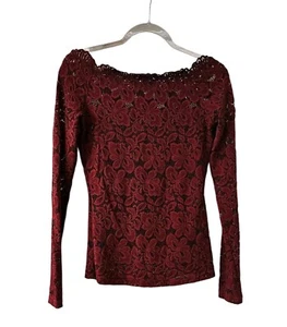 PattyBoutik Size S Floral Lace Off Shoulder Top Stretch Knit Long Sleeve Top - Picture 1 of 6