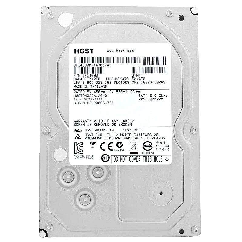 HGST HUS724020ALA640 SATA 7200RPM 2TB 3.5 0F19451