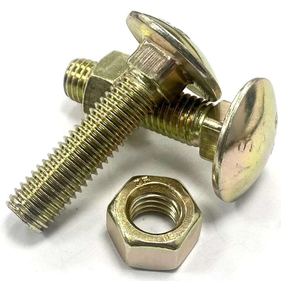 BOLT WORLD M10 COACH BOLTS CUP SQUARE CARRIAGE BOLTS SCREWS + HEXAGON FULL NUTS YELLOW ZINC