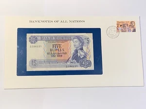 Billet et Enveloppe Ile Maurice Five Rupees Neuf + Fiche (102-18/A0-93) - Bild 1 von 3