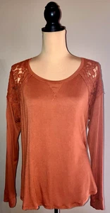 Women's Jolt Long Sleeve Orange with Lace Accents Top/Shirt, Extra Large XL - Picture 1 of 8