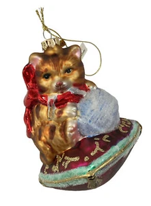 CHRISTMAS Home Accents Holiday Blown Glass Cat Pillow Ornament Belk Original Box - Picture 1 of 7