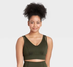 Women's Light Support V-Neck Brushed Bra - All in Motion - Green Olive -XS- S580 - Picture 1 of 5