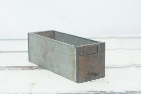 Antique Wood W C Heller Library Cabinet Drawer Wood And Metal Apothecary File #2 Cover