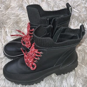Nurture Women Black Water Resistant Combat Chunky Waterproof Leather Boot Sz 5.5 - Picture 1 of 11