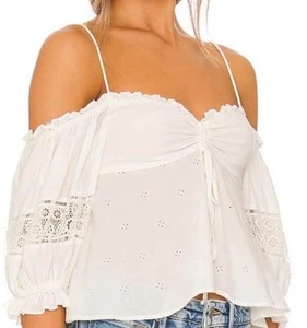 NWT Free People Bambino Shirt Top White Smocked Off The Shoulder Cropped Size XS - Picture 1 of 9