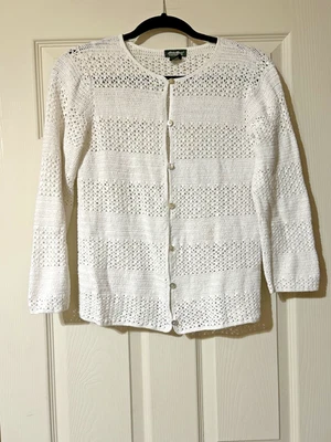Cárdigan para mujer Eddie Bauer talla L mezcla de lino ganchillo a mano botón blanco boho Foto 1 de 4
