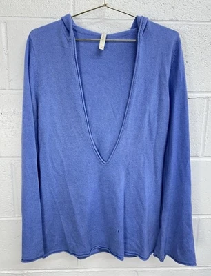 Shimera 100% Cashmere Deep V Hooded Pullover Sweater Light Blue / Women’s Medium - Image 1 of 4