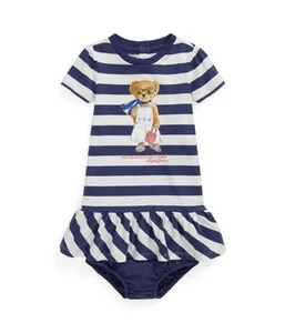 Polo Ralph Lauren Kids Striped Polo Bear Cotton Dress & Bloomer (Infant) - Picture 1 of 4