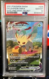 2021 Pokémon TCG SWSH Evolving Skies Leafeon VMax Full Art Secret #205 PSA 10 - Picture 1 of 3