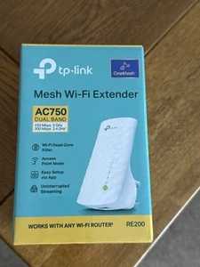TP-Link Ac750 Mesh Dual Band W-Fi Range Extender RE200 Booster Plug Uk 3Pin - Afbeelding 1 van 1