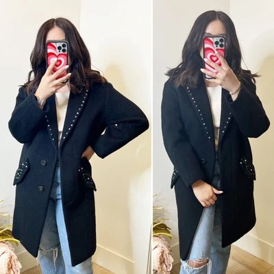 Chaqueta Abrigo Coach 1941 Negra Lana Mohair Tachonado Perla Adorno Guisante EE. UU. 0 Foto 1 de 4