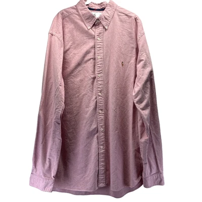 Camisa masculina Ralph Lauren com botões XLT alta rosa sólida algodão manga longa pônei - Imagem 1 de 4