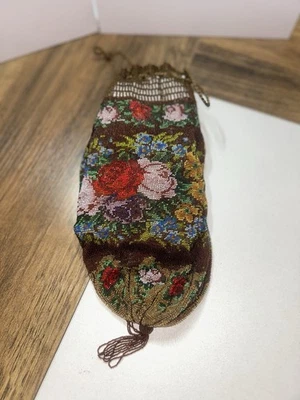 Antique Micro Glass Beaded Purse Flowers Victorian Handbag As Shown Vintage - Image 1 of 4