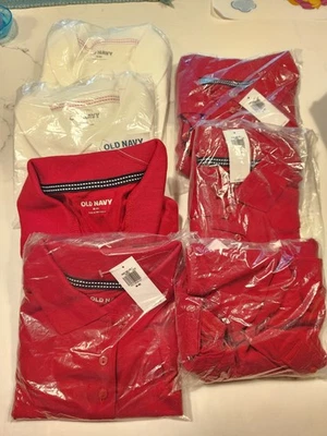 Lote De 7 Uniformes Polo Para Niña Azul Marino Antiguo Manga Corta Rojo y Blanco Nuevo Con Etiquetas, Talla 8 Foto 1 de 2