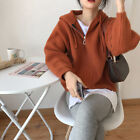Women's Solid Color Sweater Hooded Knitted Cardigan Coat Loose Outer Top