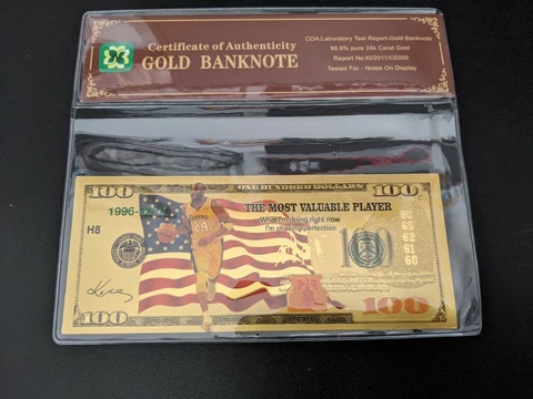 $100 24K Gold Foil Kobe Bryant Collectible Novelty Bill Lakers W COA USA Flag Y2 Cover