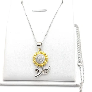 925 massiv Sterling Silber vergoldet Sonnenblume Anhänger Halskette Mädchen Damen - Bild 1 von 4