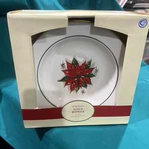 Christmas plates dishes 4 retired Target Poinsettia Soup Bowls with 24K Gold Rim - Picture 1 of 3