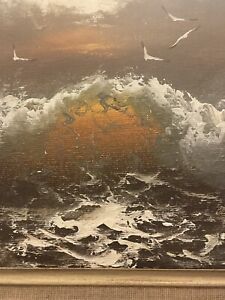 Authentic Menashe Kadishman  Waves & Sunset Oil On Canvas  Painting