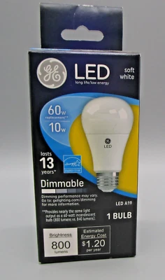 GE~Bombilla LED Blanca Suave A19 10W 60W Regulable Clásica de Uso General 67511 Foto 1 de 4