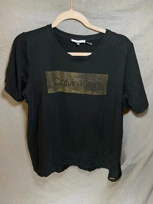 Calvin Klein Shirt Adult OX Black Gold Bling Spell Out Logo Mens. - Image 1 of 4